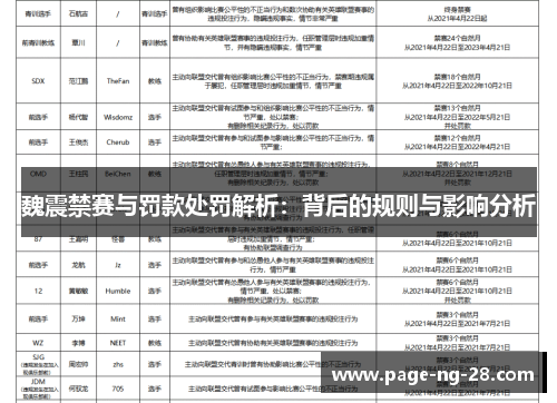 魏震禁赛与罚款处罚解析：背后的规则与影响分析